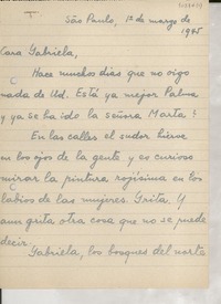 [Carta] 1945 mar. 1, São Paulo, [Brasil] [a] Gabriela [Mistral]