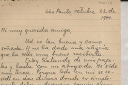 [Carta] 1944 oct. 22, Sao Paulo, [Brasil] [a] Gabriela Mistral