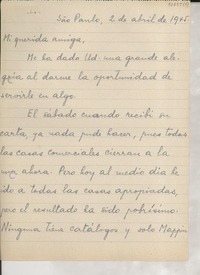 [Carta] 1945 abr. 2, São Paulo, [Brasil] [a] [Gabriela Mistral]