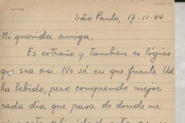 [Carta] 1944 nov. 17, Sao Paulo, [Brasil] [a] Gabriela Mistral