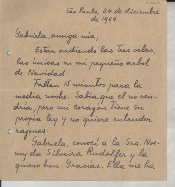 [Carta] 1944 dic. 24, Sao Paulo, [Brasil] [a] Gabriela Mistral