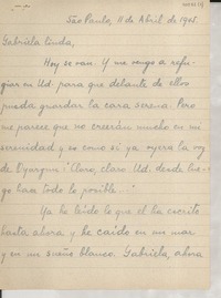 [Carta] 1945 abr. 11, São Paulo, [Brasil] [a] Gabriela [Mistral]