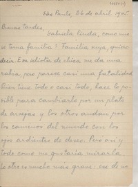 [Carta] 1945 abr. 26, São Paulo, [Brasil] [a] Gabriela [Mistral]