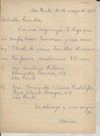 [Carta] 1945 mayo 24, São Paulo, [Brasil] [a] Gabriela [Mistral]