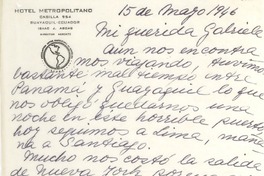 [Carta] 1946 mayo 15, [Guayaquil, Ecuador] [a] Gabriela Mistral