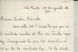 [Carta] 1945 ago. 29, São Paulo, [Brasil] [a] Palma [Guillén]