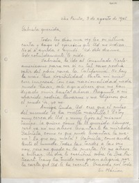 [Carta] 1945 ago. 3, Sao Paulo, [Brasil] [a] Gabriela Mistral