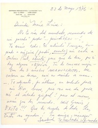 [Carta], 1976 may. 22 Valparaíso, Chile <a> María Luisa Bombal