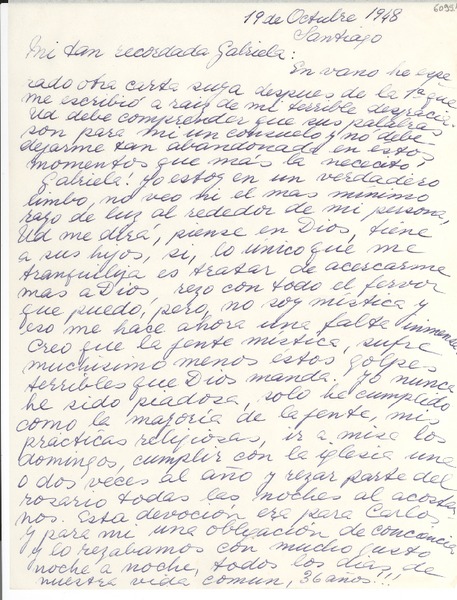[Carta] 1948 oct. 19, Santiago [a] Gabriela Mistral