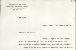 [Carta] 1954 feb. 18, Nueva York [a] Gabriela Mistral, Nueva York