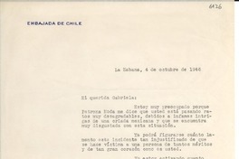 [Carta] 1946 oct. 4, La Habana, [Cuba] [a] Gabriela Mistral