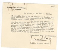 [Tarjeta] 1948 nov. 30, La Habana, [Cuba] [a] Gabriela Mistral