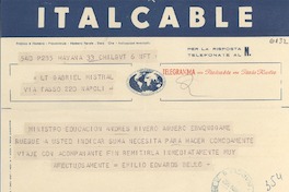 [Telegrama] 1952 nov. 6, Havana, [Cuba] [a] Gabriela Mistral, Napoli, [Italia]