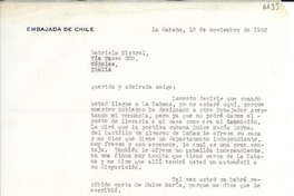 [Carta] 1952 nov. 9, La Habana, [Cuba] [a] Gabriela Mistral, Nápoles, [Italia]