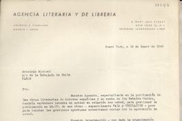 [Carta] 1946 ene. 18, Nueva York [a] Gabriela Mistral, Paris