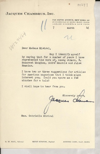 [Carta] 1946 Mar. 7, New York [a] Gabriela Mistral