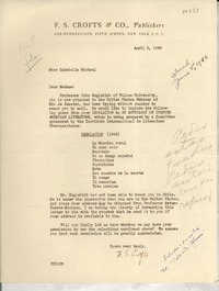 [Carta] 1946 Apr. 9, New York, [EE.UU.] [a] Gabriella [i.e. Gabriela] Mistral, [EE.UU.]