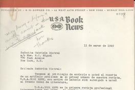 [Carta] 1946 mar. 11, New York [a] Gabriela Mistral, Nueva York