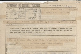 [Telegrama] 1945 nov. 16, Montreal [a] Gabriela Mistral, Petrópolis