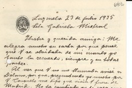 [Carta] 1935 jul. 23, Luzmela, [España] [a] Gabriela Mistral