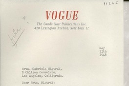 [Carta] 1946 May 13, New York, [EE.UU.] [a] Gabriela Mistral, Los Angeles, California, [EE.UU.]