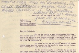 [Carta] 1943 ago. 13, Santiago [a] Lucila Godoy, Río de Janeiro, Brasil