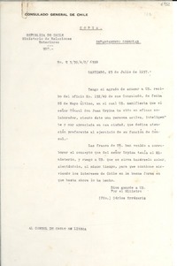 [Carta] 1937 jul. 23, Santiago [a] Cónsul de Chile, Lisboa