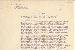 [Carta] 1942 mar. 19, Santiago, Chile [a] Gabriela Mistral, Río de Janeiro, Brasil