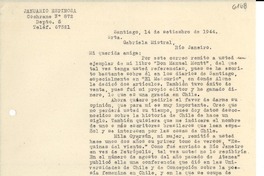 [Carta] 1944 sept. 14, Santiago, [Chile] [a] Gabriela Mistral, Río de Janeiro, [Brasil]