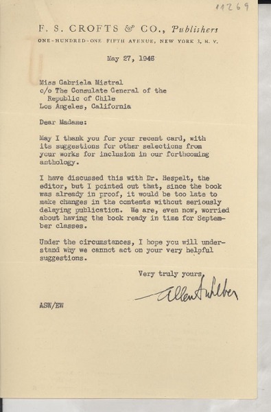 [Carta] 1946 May. 27, New York, [EE.UU.] [a] Gabriela Mistral, Los Angeles, California, [EE.UU.]