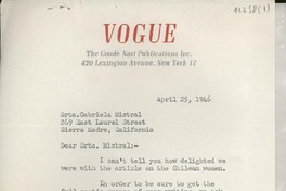 [Carta] 1946 Apr. 25, New York [a] Gabriela Mistral, Sierra Madre, California