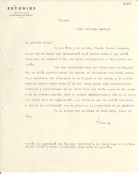 [Carta] 1943 ene. 15, Santiago, Chile [a] Gabriela Mistral