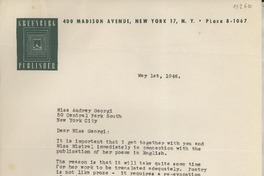 [Carta] 1946 May 1, New York [a] Audrey Georgi, New York