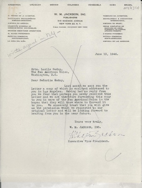 [Carta] 1946 June 13, New York, [EE.UU.] [a] Lucila Godoy, The Pan American Union, Washington D.C., [EE.UU.]