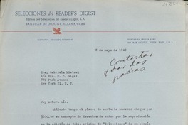 [Carta] 1946 mayo 2, Nueva York [a] Gabriela Mistral, Nueva York