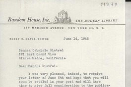 [Carta] 1946 June 14, New York, [EE.UU.] [a] Gabriela Mistral, Sierra Madre, California, [EE.UU.]