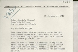 [Carta] 1946 mayo 12, Wallingford, Connecticut [a] Gabriela Mistral, Los Angeles, California