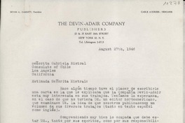[Carta] 1946 Aug. 27, [New York], [EE.UU.] [a] Gabriela Mistral, Los Angeles, California, [EE.UU.]