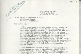 [Carta] 1946 sept. 11, Berkeley, California, [EE.UU.] [a] Gabriela Mistral, Monrovia, California, [EE.UU.]