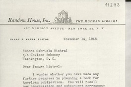 [Carta] 1946 Nov. 14, New York [a] Gabriela Mistral, Washington D. C.