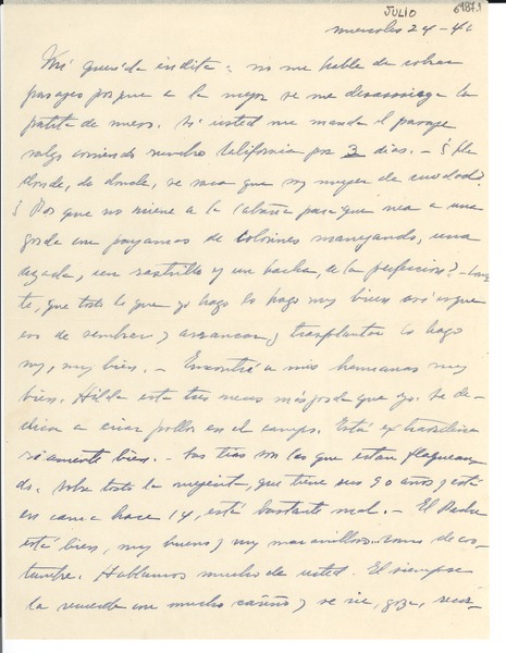 [Carta] 1946 jul. 24, Puerto Rico [a] Gabriela Mistral