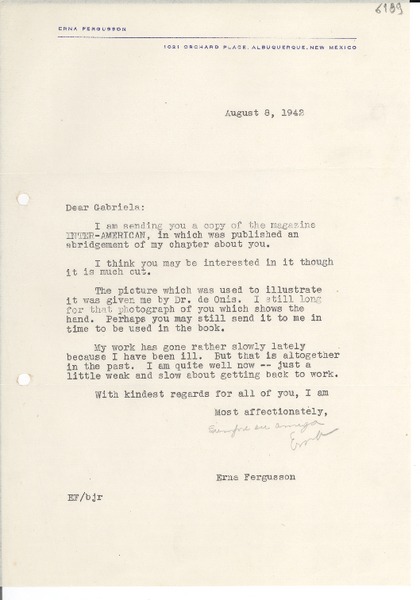 [Carta] 1942 ago. 8, Albuquerque, New Mexico [a] Gabriela Mistral