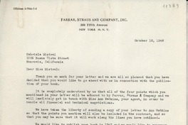 [Carta] 1946 Oct. 10, New York, [EE.UU.] [a] Gabriela Mistral, Monrovia, California, [EE.UU.]