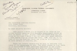[Carta] 1946 Dec. 13, Carbondale, Illinois [a] Gabriela Mistral, Monrovia, California