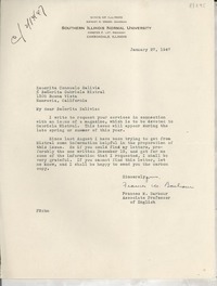 [Carta] 1947 Jan. 27, Carbondale, Illinois [a] Gabriela Mistral, Monrovia, California