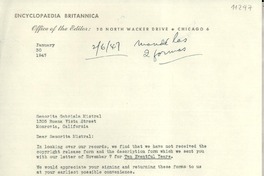 [Carta] 1947 Jan. 30, Chicago [a] Gabriela Mistral, Monrovia, California