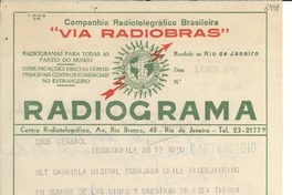 [Telegrama] 1945 nov. 18, Temuco, Chile [a] Gabriela Mistral, Río de Janeiro
