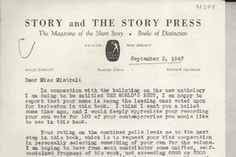 [Carta] 1947 Sept. 3, [New York] [a] Gabriela Mistral