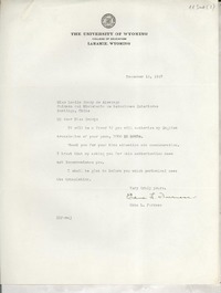 [Carta] 1947 Dec. 12, Laramie, Wyoming, [EE.UU.] [a] Lucila Godoy de [sic] Alcayaga, Santiago, Chile