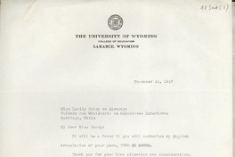 [Carta] 1947 Dec. 12, Laramie, Wyoming, [EE.UU.] [a] Lucila Godoy de [sic] Alcayaga, Santiago, Chile